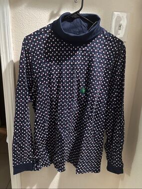 L.L. Bean Navy Heart Print Long-Sleeve Turtleneck 1X NWT